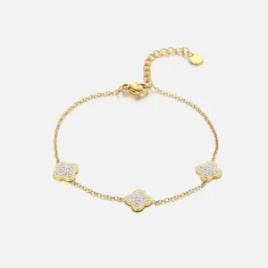 Armband klaver steentjes goud