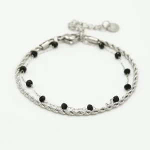 Dubbele armband zwart zilver