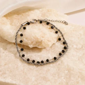 Dubbele armband zwart zilver