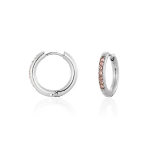 Hoops met steentjes roze/zilver