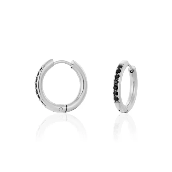 Hoops met steentjes zwart/zilver