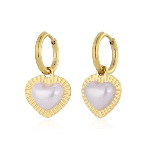 Oorbellen parel hart goud