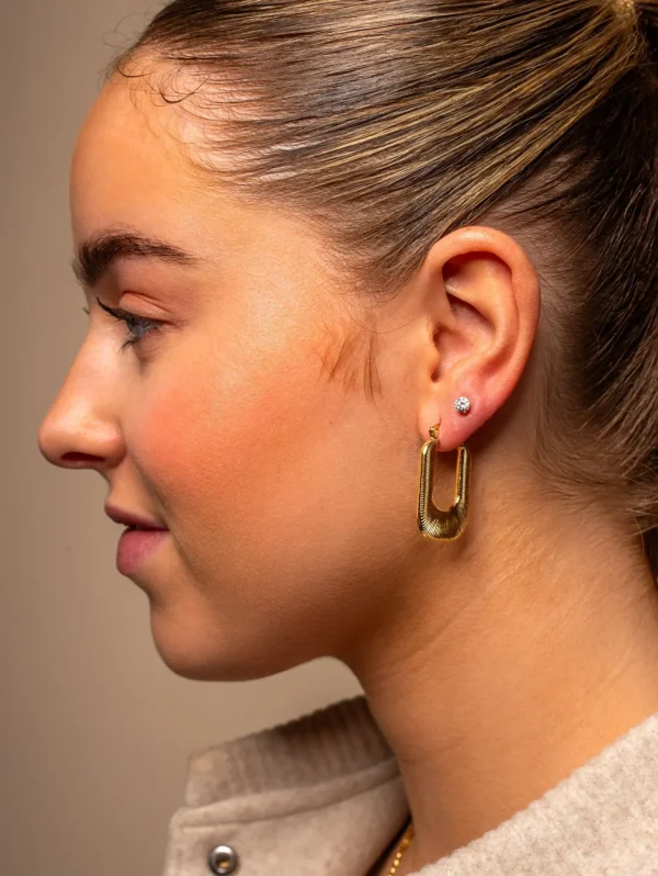 Oorbellen rechthoekig gestreept goud