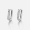 Rechthoekige oorbellen steentjes zilver/wit