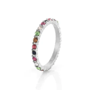 Ring multi colour steentjes zilver