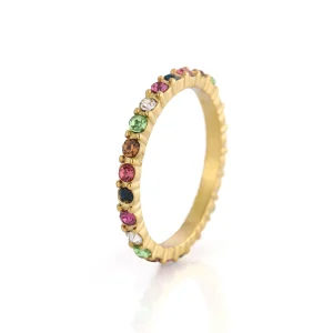 Ring multi colour steentjes goud