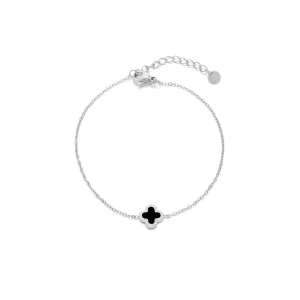 Single klaver armband zilver/zwart