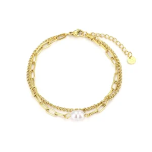 Tweelaags armband parel goud