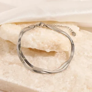 Tweelaags platte armband zilver