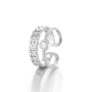 Tweelaags schakelring zilver/wit
